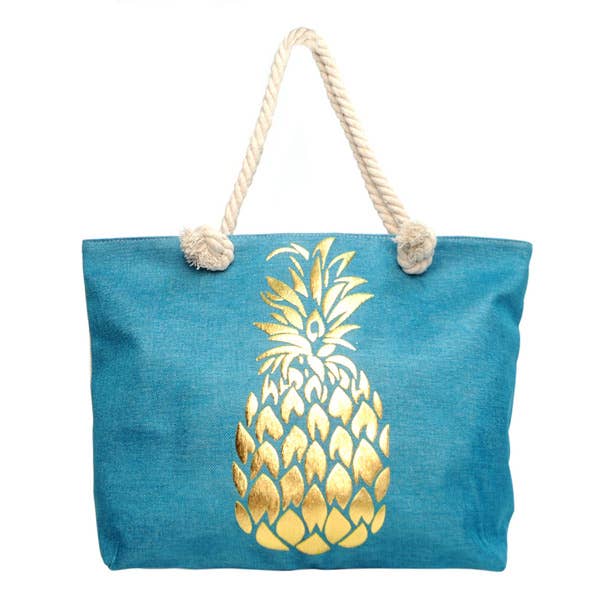 Teal and Gold Pineapple Ladies Tote Bag Honeyboy Blue LLC