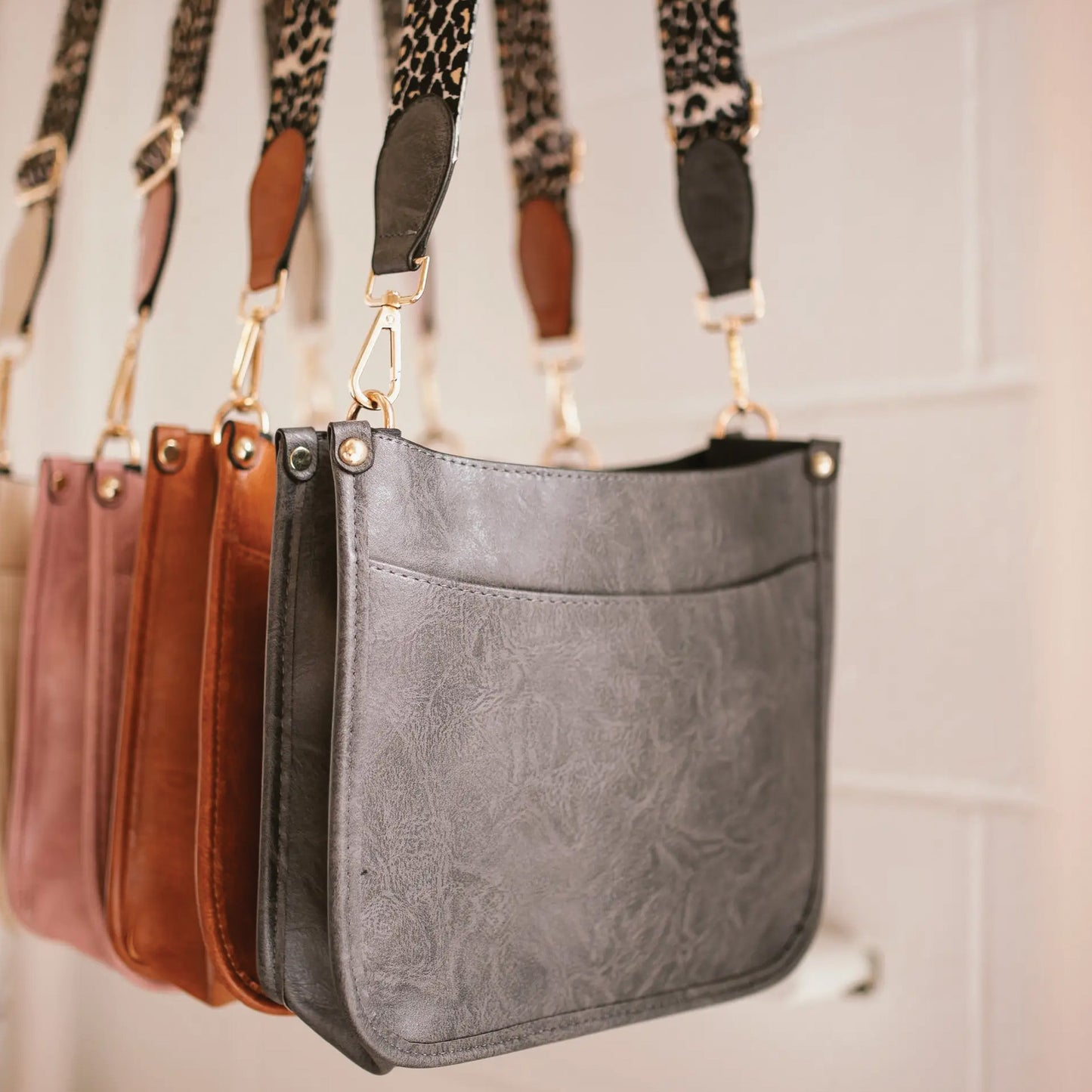Caitlyn Faux Leather Crossbody Bag with Leopard Print Strap