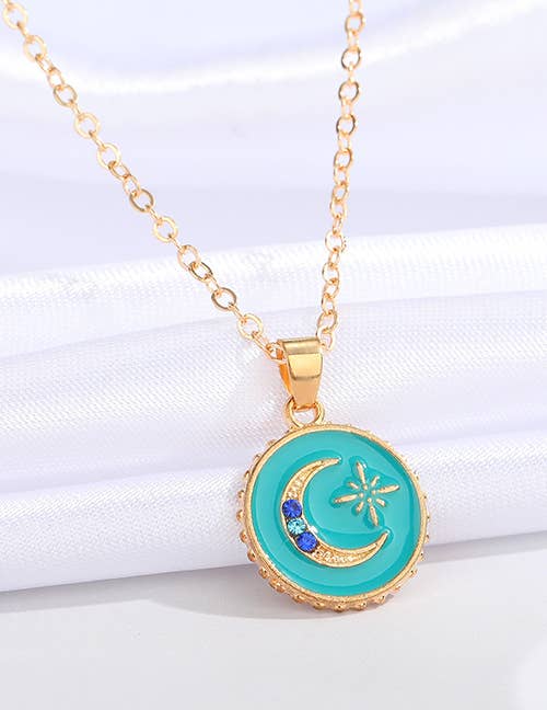 Dani Turquoise Enamel Crystal Moon Pendant Necklace