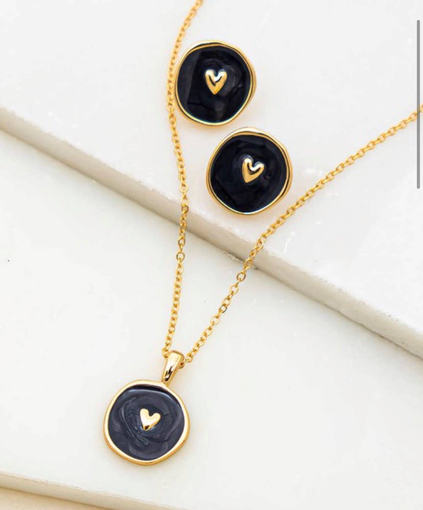 Black Gold Heart Enamel Necklace