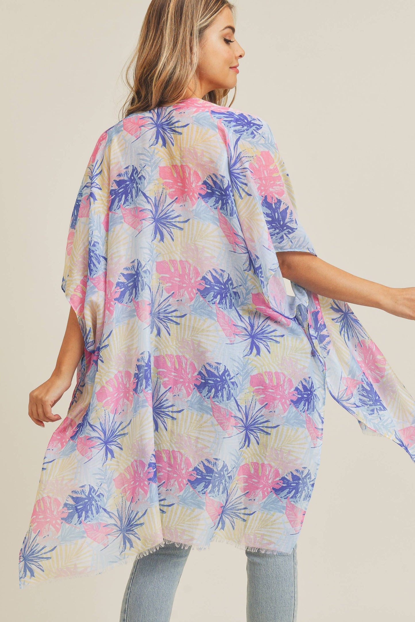 Pastel Palm Open Front Kimono