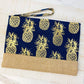 Metallic Pineapple Zip Pouch in Navy Blue