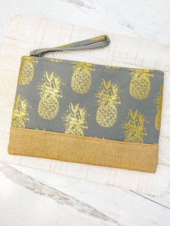 Metallic Pineapple Zip Pouch in grey