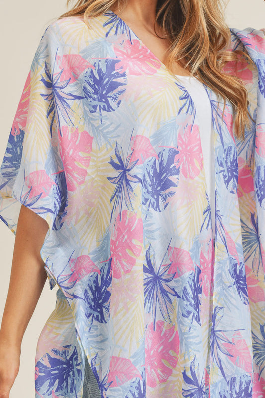 Pastel Palm Open Front Kimono