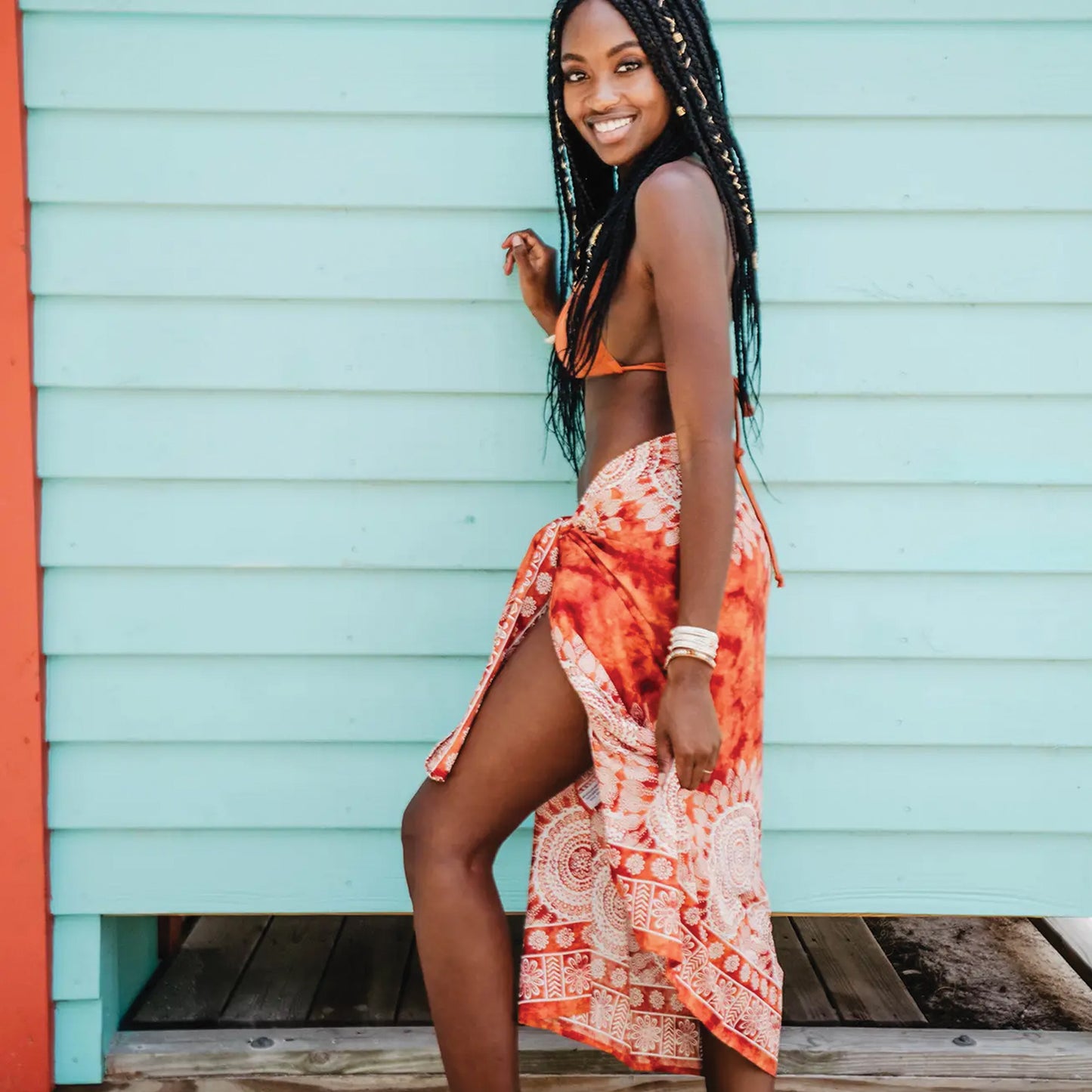 Fire Island Orange Watercolor Sarong