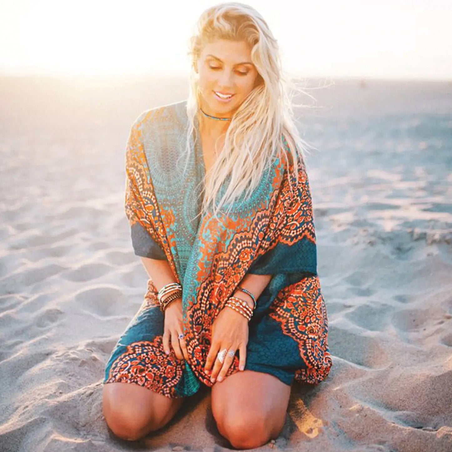 Teal & Orange Lahaina Mandala Kimono