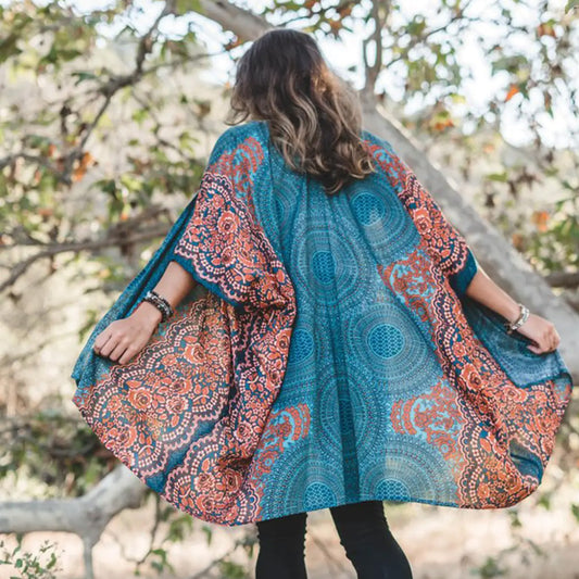 Teal & Orange Lahaina Mandala Kimono