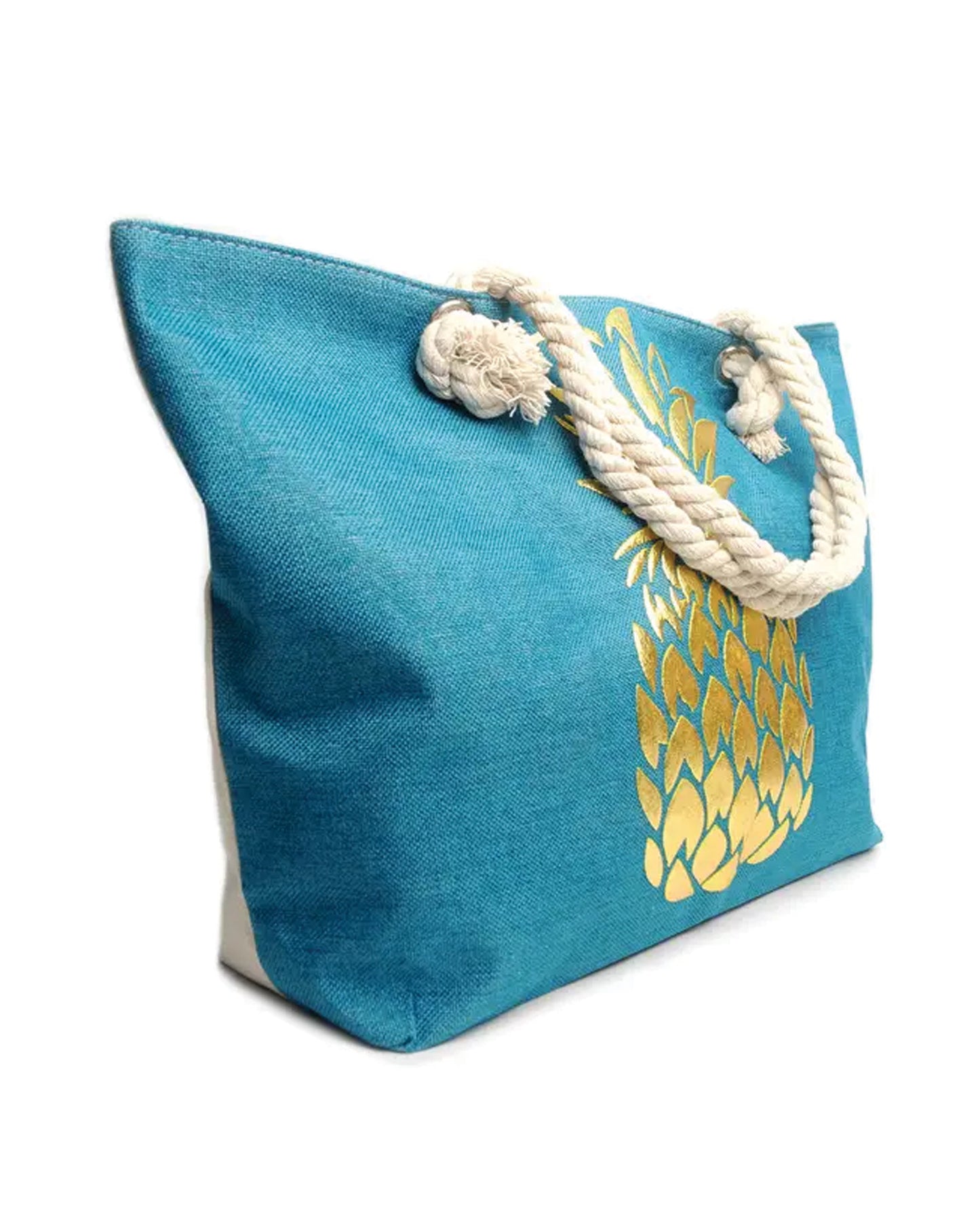 Teal and Gold Pineapple Ladies Tote Bag