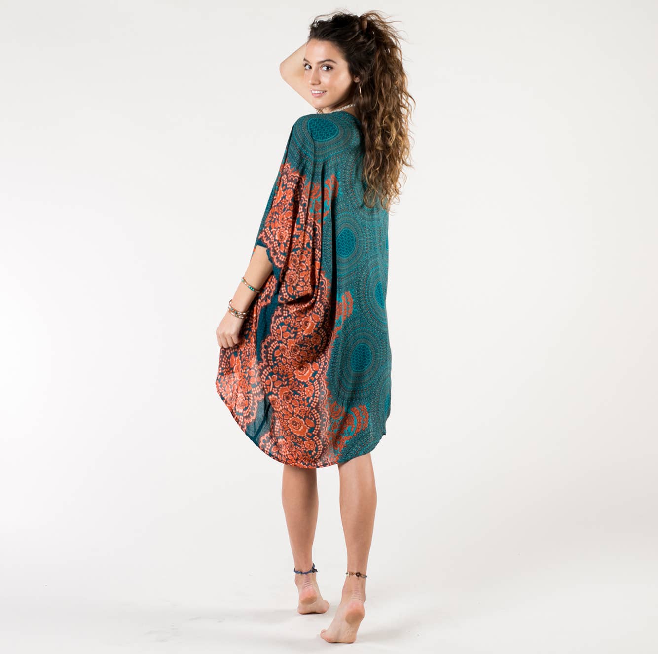 Teal & Orange Lahaina Mandala Kimono