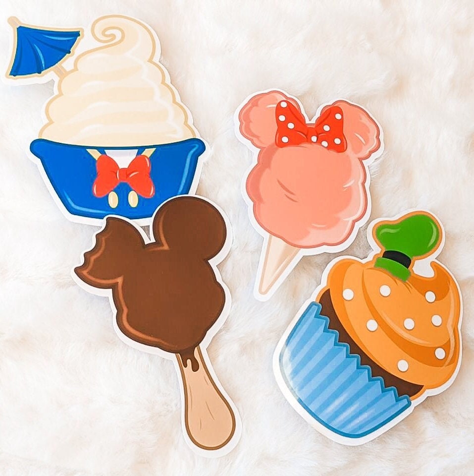 Disneyland Sweet Treat Sticker 4-pack, Disney stickers, Disneyland snacks, Mickey, Minnie, Donald Duck, Vinyl Stickers, Disneyland Stickers