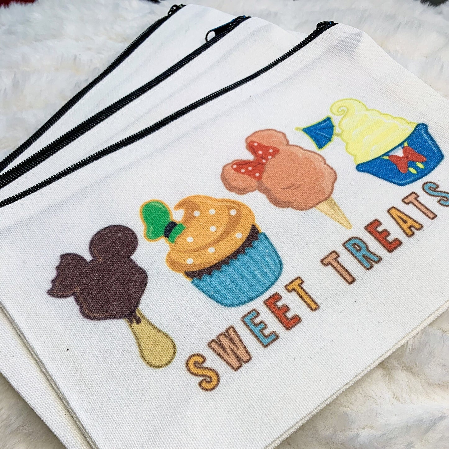 Cute Canvas Cosmetic Bag with Disney Sweet Treats Print-Disney Fan Canvas Pencil Pouch 5x7