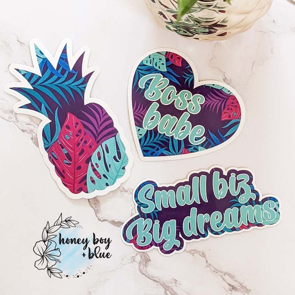 3 Pack Tropical Pineapple Small Business Vinyl Stickers, laptop sticker, phone stickers, boss babe sticker